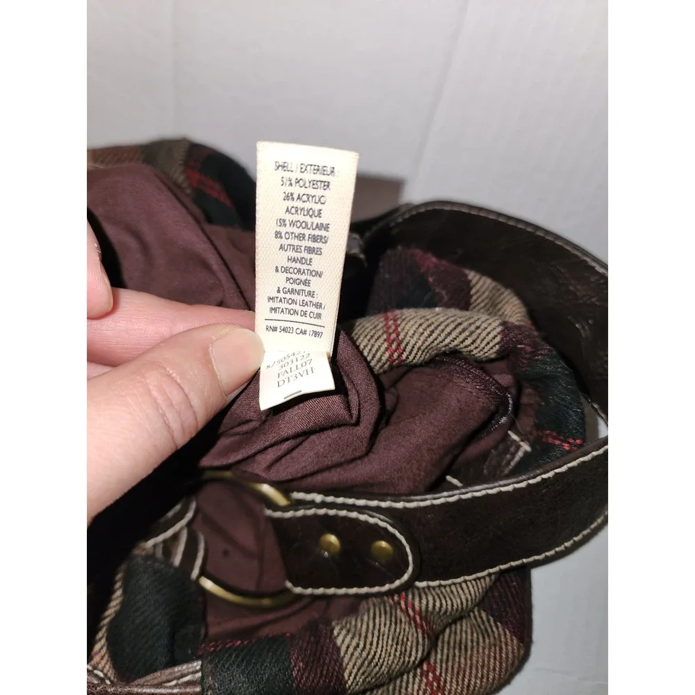 Women's Y2K Plaid Purse, Hand Bag By Old Navy Tan, Eggplant And Red